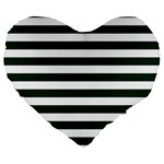 Horizontal Stripes - White and Deep Green Large 19  Premium Heart Shape Cushion