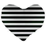 Horizontal Stripes - White and Deep Green Large 19  Premium Flano Heart Shape Cushion