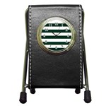 Horizontal Stripes - White and Deep Green Pen Holder Desk Clock
