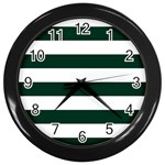 Horizontal Stripes - White and Deep Green Wall Clock (Black)