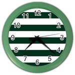 Horizontal Stripes - White and Deep Green Color Wall Clock