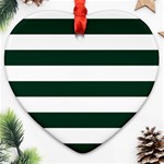 Horizontal Stripes - White and Deep Green Heart Ornament (Two Sides)
