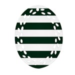 Horizontal Stripes - White and Deep Green Ornament (Bell) Ornament (Oval Filigree)