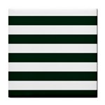 Horizontal Stripes - White and Deep Green Tile Coaster