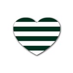 Horizontal Stripes - White and Deep Green Rubber Coaster (Heart)