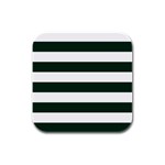 Horizontal Stripes - White and Deep Green Rubber Square Coaster (4 pack)