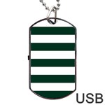 Horizontal Stripes - White and Deep Green Dog Tag USB Flash (Two Sides)