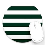 Horizontal Stripes - White and Deep Green Round Mousepad