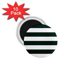 Horizontal Stripes - White and Deep Green 1.75  Magnet (10 pack)