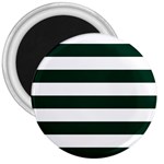 Horizontal Stripes - White and Deep Green 3  Magnet