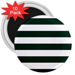 Horizontal Stripes - White and Deep Green 3  Magnet (10 pack)
