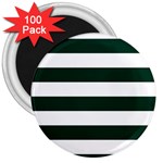 Horizontal Stripes - White and Deep Green 3  Magnet (100 pack)