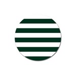 Horizontal Stripes - White and Deep Green Magnet 3  (Round)