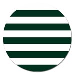 Horizontal Stripes - White and Deep Green Magnet 5  (Round)