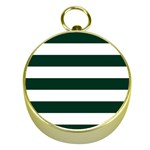 Horizontal Stripes - White and Deep Green Gold Compass