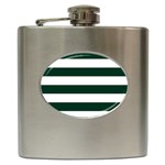 Horizontal Stripes - White and Deep Green Hip Flask (6 oz)