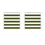 Horizontal Stripes - White and Army Green Cufflinks (Square)