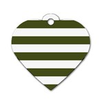 Horizontal Stripes - White and Army Green Dog Tag Heart (One Side)