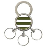 Horizontal Stripes - White and Army Green 3-Ring Key Chain