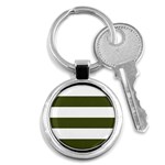 Horizontal Stripes - White and Army Green Key Chain (Round)