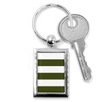 Horizontal Stripes - White and Army Green Key Chain (Rectangle)