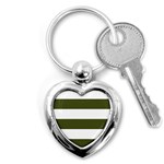 Horizontal Stripes - White and Army Green Key Chain (Heart)