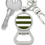 Horizontal Stripes - White and Army Green Bottle Opener Key Chain