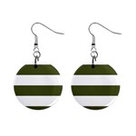 Horizontal Stripes - White and Army Green 1  Button Earrings