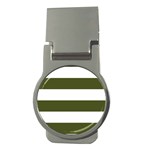 Horizontal Stripes - White and Army Green Money Clip (Round)