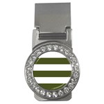 Horizontal Stripes - White and Army Green Money Clip (CZ)