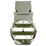 Horizontal Stripes - White and Army Green Money Clip Watch