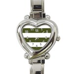 Horizontal Stripes - White and Army Green Heart Italian Charm Watch
