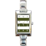 Horizontal Stripes - White and Army Green Rectangle Italian Charm Watch