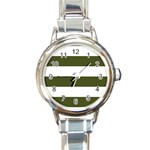 Horizontal Stripes - White and Army Green Round Italian Charm Watch