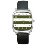 Horizontal Stripes - White and Army Green Square Metal Watch