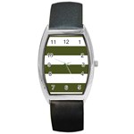 Horizontal Stripes - White and Army Green Barrel Style Metal Watch