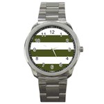 Horizontal Stripes - White and Army Green Sport Metal Watch