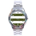 Horizontal Stripes - White and Army Green Stainless Steel Analogue Watch