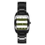 Horizontal Stripes - White and Army Green Stainless Steel Barrel Watch