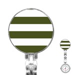 Horizontal Stripes - White and Army Green Stainless Steel Nurses Watch
