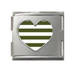 Horizontal Stripes - White and Army Green Mega Link Heart Italian Charm (18mm)