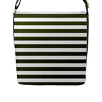 Horizontal Stripes - White and Army Green Flap Closure Messenger Bag (L)