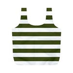 Horizontal Stripes - White and Army Green Full Print Recycle Bag (M)