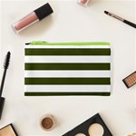 Horizontal Stripes - White and Army Green Canvas Cosmetic Bag (XS)