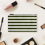 Horizontal Stripes - White and Army Green Cosmetic Bag (S)