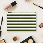 Horizontal Stripes - White and Army Green Cosmetic Bag (M)
