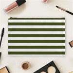 Horizontal Stripes - White and Army Green Cosmetic Bag (L)