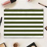 Horizontal Stripes - White and Army Green Cosmetic Bag (XL)