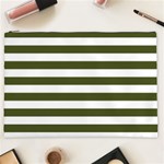 Horizontal Stripes - White and Army Green Cosmetic Bag (XXL)