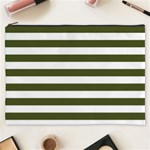 Horizontal Stripes - White and Army Green Cosmetic Bag (XXXL)